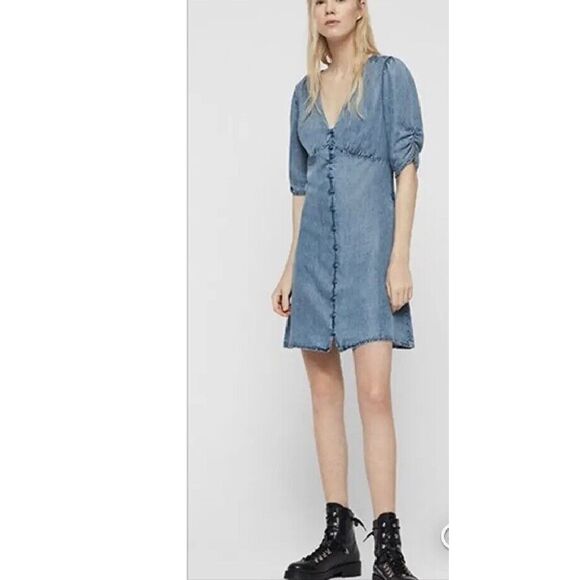 All Saints Dresses & Skirts - ALL SAINTS‎ KOTA DENIM BLUE DRESS Fit And Flair SIZE Small EUC